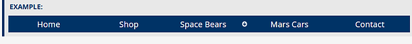 Navigation bar with five links - Home, Shop, Space Bears, Mars Cars and Contact. There is a down arrow button after Space Bears..